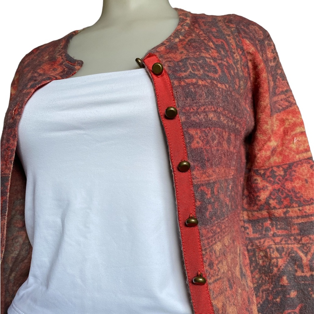 Lucky Brand Coral and Orange Printed Button-Front Cardigan - Picture 3 of 5